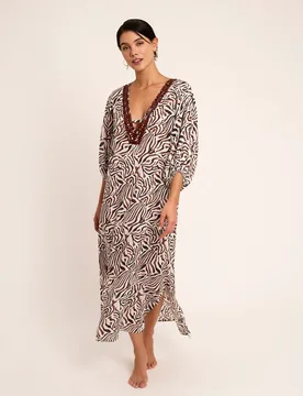 Vestido de playa de mujer, blusón largo escote pronunciado, colección utopía - Selmark - FashionsVida