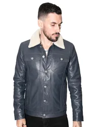 Mens Removable Collar Trucker Jacket-Zagreb - Navy - Size X-Small