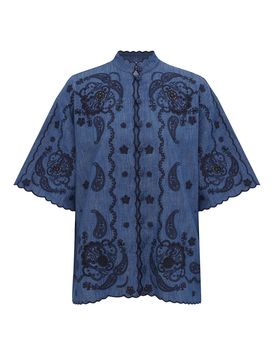 Mini Scalloped Toggle Button Shirt with Embroidery - Size 0