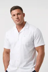 Short Sleeve Seersucker Revere Collar Mens Shirt - - Size: 6XL