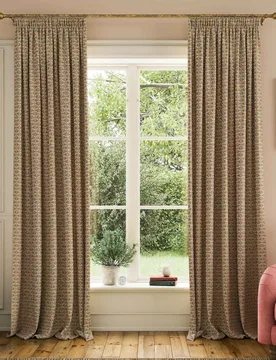 Floral Foulard Pure Cotton Pencil Pleat Curtains Gold Mix - Joules - FashionsVida