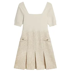 Womens Vulpad Knit Bodice Boucle Ivory Mini Dress - Ecru - Size 18 Uk