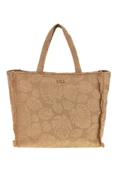 Borsa Mare Beige in Tessuto con Stampa Foglie e Frange CLASS BA22208