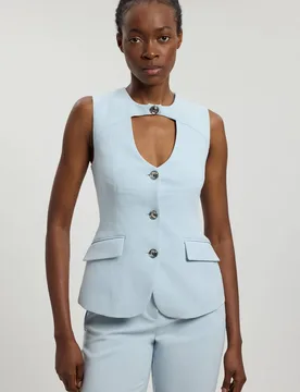 Women's Compact Stretch High Neck Sleeveless Jacket in Pale Blue Size: 10 - Pale Blue - Size: 10 - Karen millen - FashionsVida