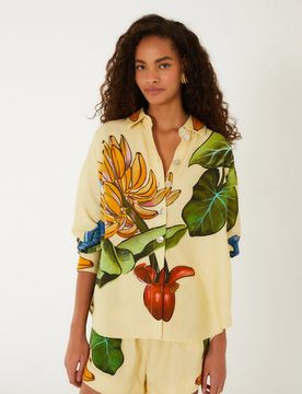 Long-Sleeved All-Over Print Linen-Viscose Shirt