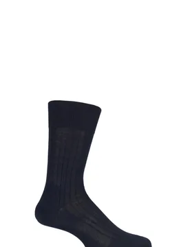 Pair Dark Navy Milano Rib 97% Fil d'Ecosse Cotton Socks Men's 7-8 Mens - - Blue - Size: 7-8 Mens - Falke - FashionsVida
