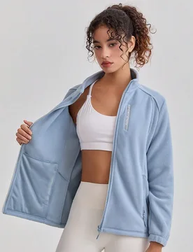 Chaqueta de forro polar para mujer, cálida, transpirable, cuello alto, ajuste ceñido, adecuada para primavera y otoño, senderismo, deportes de invi - Shein - FashionsVida