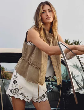 Pure Cotton Embroidered High Waisted Shorts Ecru female - Per Una - FashionsVida