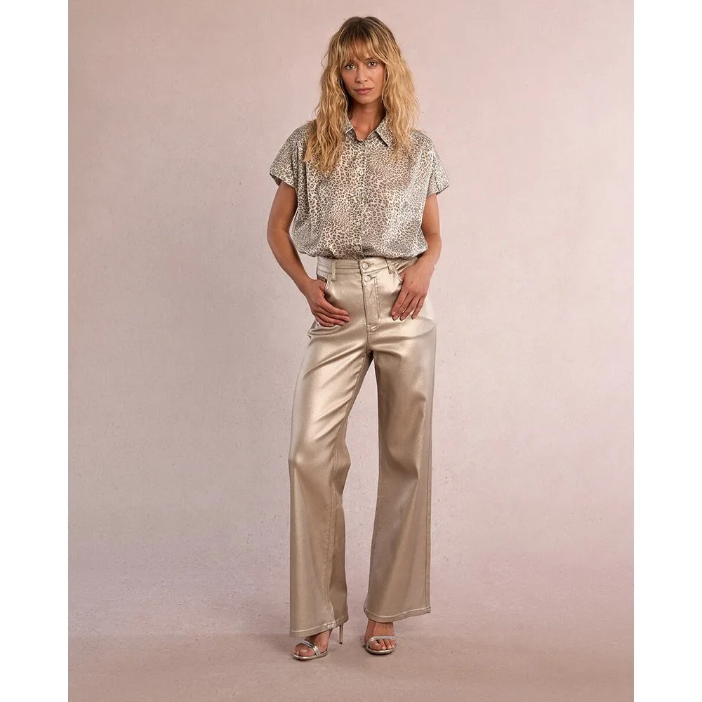 Pantalón de mujer largo en color metalizado - Molly Bracken - FashionsVida