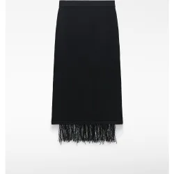 Falda midi recta con aplique rafia