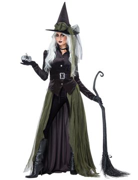 Gothic-Hexenkostüm für Damen Halloween-Kostüm grün-schwarz - female