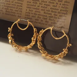 Niche Vintage Gold-Plated Studs - Circle, Leaf & Wheat Earring Accessories, Retro Design