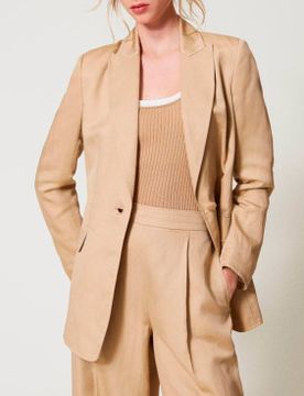 Para mujer. 251TE2140 Chaqueta de botonadura sencilla de lino mixto (44), Casual, Manga larga, Lyocell