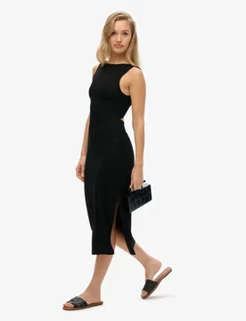 Superdry Damen Midikleid aus Jersey mit Zierdrehung am Rücken Schwarz - Größe: 36 - 64.99 - FashionsVida