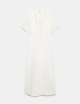 Pure Cotton Cutwork Maxi Kaftan Dress Soft White female - M&S - FashionsVida
