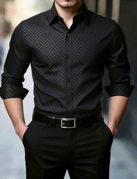 Camisa formal de manga larga con patrón de diamante para hombres, para ir al trabajo y ceremonias - Shein - FashionsVida