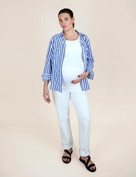 Maternity Pure Cotton Striped Button Through Shirt Blue Mix female - JoJo Maman Bébé - FashionsVida