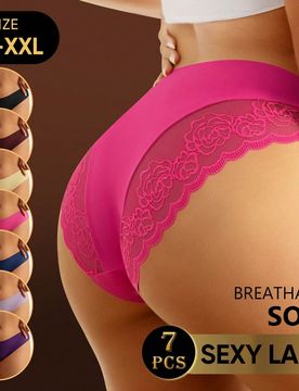 Paquete de 7 pantis de mujer de cintura baja con encaje, pantis sexy