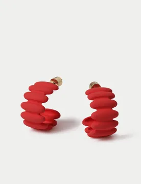 Powder Coat Ridge Hoop Earrings Red Red female - M&S - FashionsVida