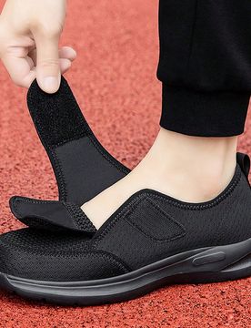 Zapatos ortopédicos para caminar para mujer, pies anchos/pies hinchados, con correa ajustable, zapatos de entrenamiento negros, zapatos para diabéti