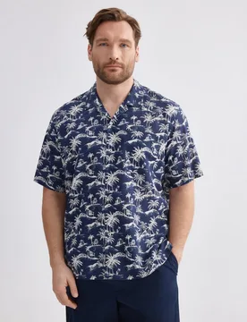 Camisa de manga corta tallas grandes cuello bowling print palmeras classic fit - Dustin - FashionsVida