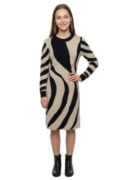 Vestito Midi A Maniche Lunghe Tif Natural Melange / Black/Animal L