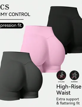 Piezas de pantalones cortos de yoga de cintura alta con banda ancha, pantalones cortos sin costuras con forma de corazón que levantan los glúteos, p - Shein - FashionsVida