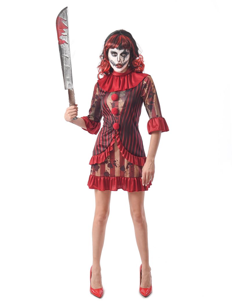 Horrorclown-Kostüm für Damen Killerclown-Kleid rot-beige - female