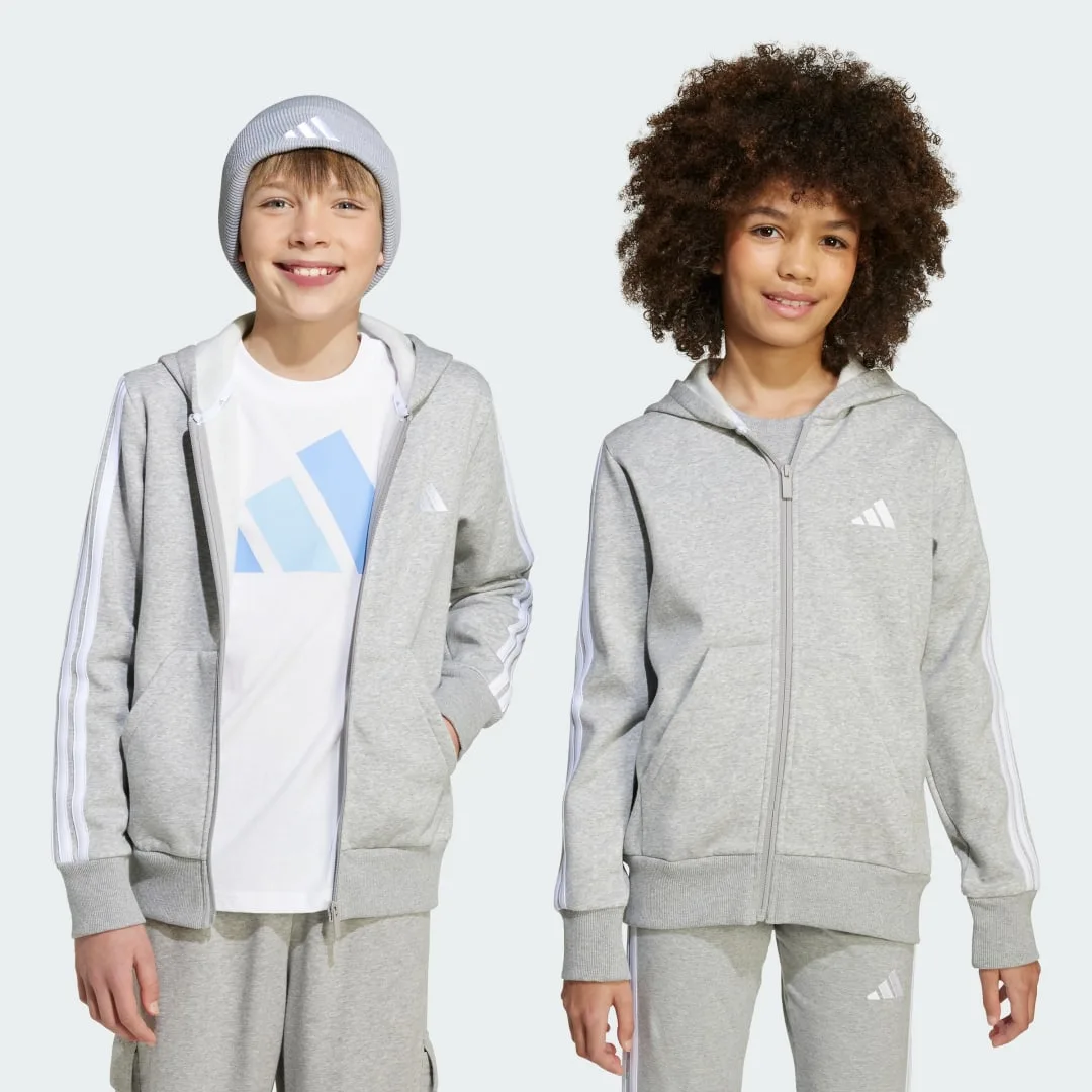 Felpa con cappuccio Essentials Full-Zip Junior 7-8A Medium Grey Heather / White - Adidas - FashionsVida