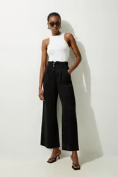 Womens Petite Denim Wide Leg Trousers - Black Cotton - Size 6 Uk