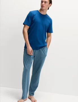 Cotton Rich Geometric Print Pyjama Set Blue Mix male - M&S - FashionsVida