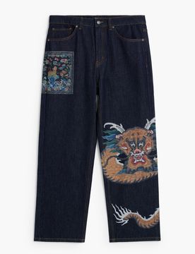 JEAN IMPRIMÉ, , Coton, Bleu, 36