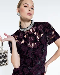 Womens Top Red Velvet Lace Embellished - Black - Size 8 Uk