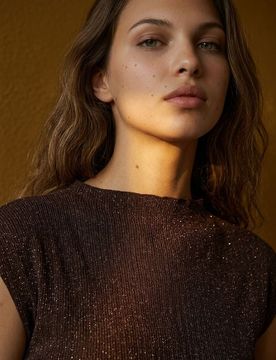 T-shirt con filo metalizzato - marrone