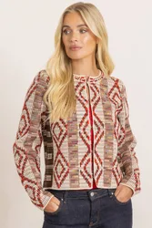 Women's Chenille Knit Patterned Jacket in Red Size: Medium - Red - Size: M