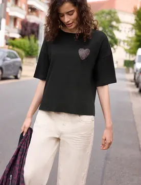 Street One T-Shirt mit Herzprint im Leo-Look female Schwarz