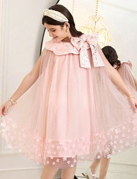 Vestido de línea A sin mangas con cuello redondo y lazo para niña preadolescente
