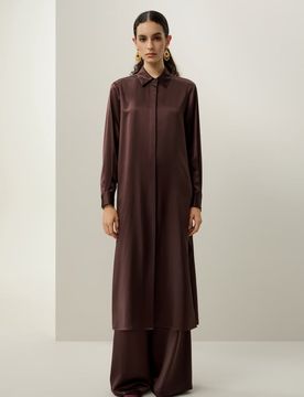 Robe Chemise Longue Modeste en Soie Stretch Lavable XS