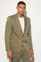Herren Oversized Boxy Einreihiger Anzugblazer Olive Größe 36