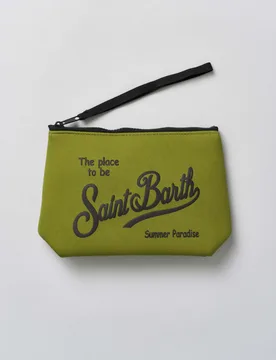 Pochette Aline verde militare in neoprene con logo nero - MC2 SAINT BARTH - FashionsVida