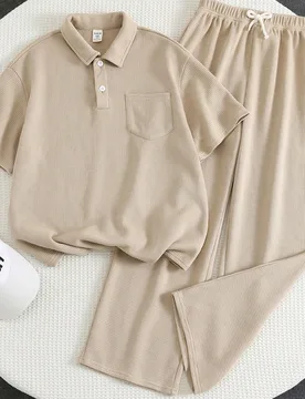 Conjunto de 2 piezas para niños preadolescentes, camisa polo de manga corta con cuello vuelto y pantalones, estilo casual holgado, adecuado para vera - Shein - FashionsVida
