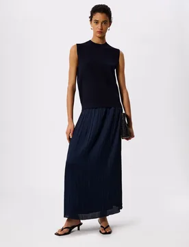 Plisse Pleated Midi Column Skirt Navy female - Whistles - FashionsVida