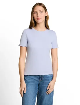 Rib T-shirt with frill edge female - S - FashionsVida