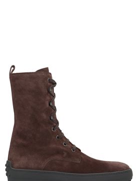 Tod's Suede Ankle Boot with Front Lace-Up and Rounded Toe