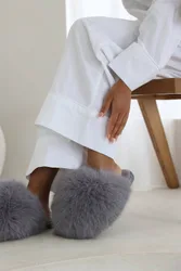 Women's 'Keira' Ultimate Fluffy Faux Fur Mule Slippers in Grey Size: 6 - Grey - Size: 6
