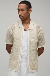 Herren Normal Geschnittenes Strickhemd Mit Offener Stichführung Stone Größe Medium