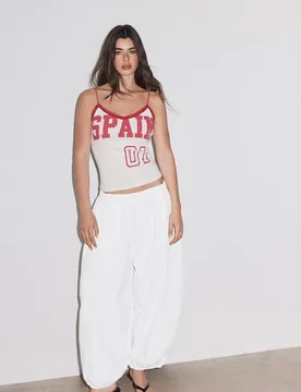Trägertop mit Spitzen-Print Weiß M - Stradivarius - FashionsVida