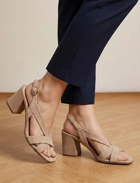Suede Block Heel Sandals Taupe female - Jones Bootmaker - FashionsVida