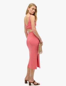 Superdry Damen Midikleid aus Jersey mit Zierdrehung am Rücken Pink - Größe: 40