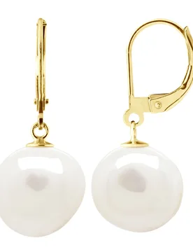Womens Earrings Yellow Gold - Real Cultured Freshwater Pearls Baroque 12-13 Mm - One Size - Ateliers Saint Germain - FashionsVida